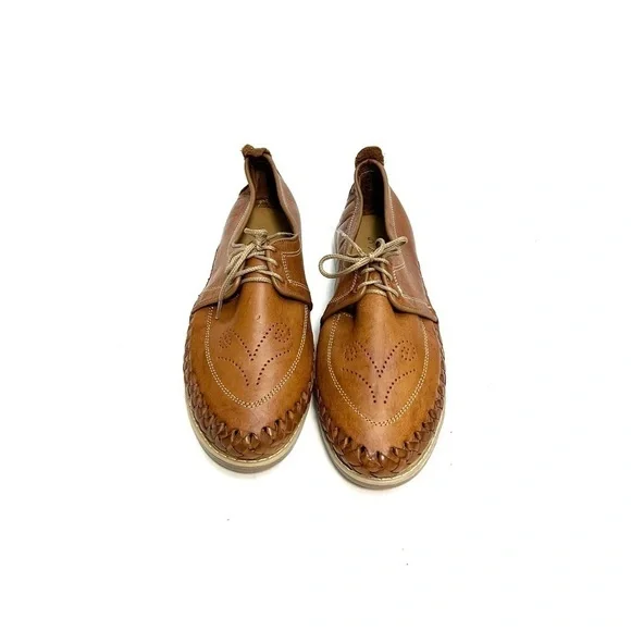 Vintage 1970s brown leather woven lace up casual deck shoes - Picture 3 of 8